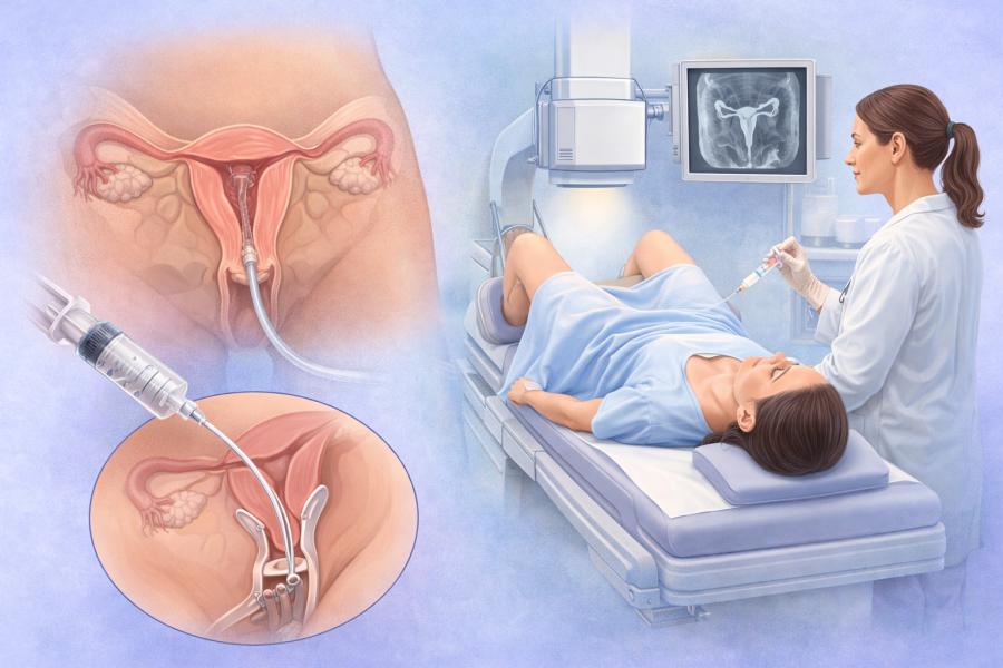 HSG test centre showing uterus and fallopian tubes X-ray procedure