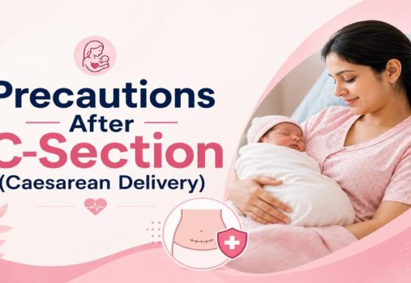 Precaution After C-Section for Safe Recovery Mother recovering after C-section surgery, following precautions after C-section like rest, wound care, healthy diet, and gentle movement for safe healing
